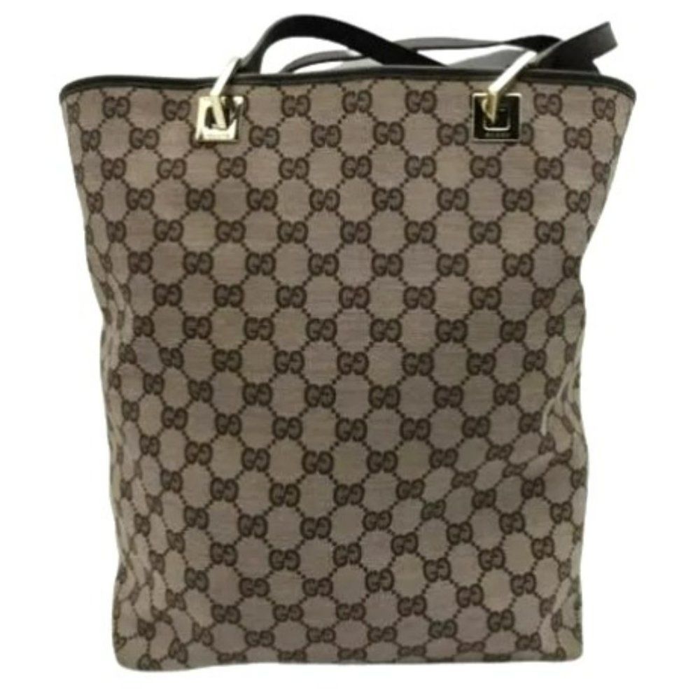 Authenticated GUCCI BROWN MONMOGRAMMED CANVAS BUCKET TOTE